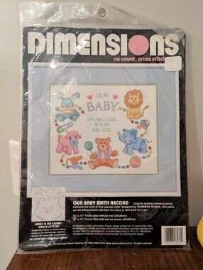 Vintage 1993 Dimensions Cross Stitch Kit~ Our Baby Birth Record ~ Sealed #3982